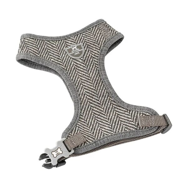 No-Pull Anti Choke Grey Herringbone Tweed Dog Harness Vest for Training and Running