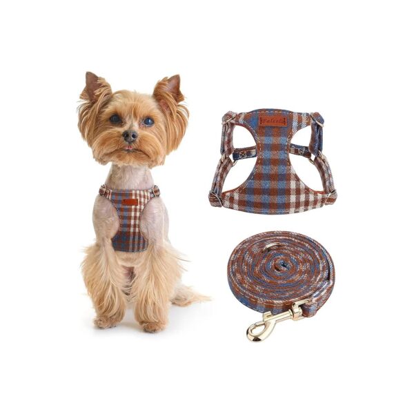 No Pull Soft Plaid Dog Harness for Small and Medium Dogs XS Blue and White