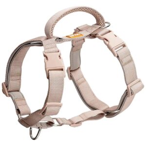 No Pull Tan Dog Harness with 5-Point Adjustable Fit and Front & Back Clip Attachment