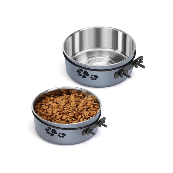 No Spill Stainless Steel Dog Food and Water Bowls for Cage Kennel Crate with Clamp Holder