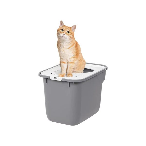 Non-Slip Cat Litter Box with Top Entry and Litter Particle Catching Cover