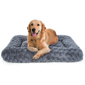 Non Slip Dog Crate Bed for Large Dogs Deluxe Rose Plush Material Soft Fluffy Co