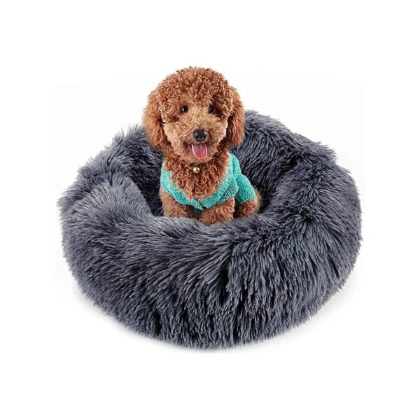 Non-Slip Round Dog Bed with Soft Faux Fur and Synthetic Plush Fur for Small Breed Dogs