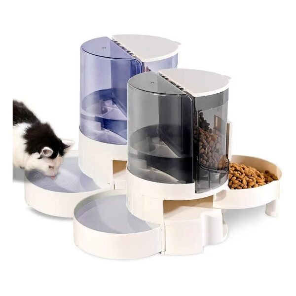 Novel Design Pet Feeding Solution with Automatic Food Dispenser and Water Bowl