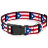 Nylon Puerto Rico Flag Repeat Dog Collar with Overengineered Plastic Buckle