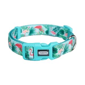 Nylon Ribbon Dog Collar with Green Flamingo Pattern for Big Dogs