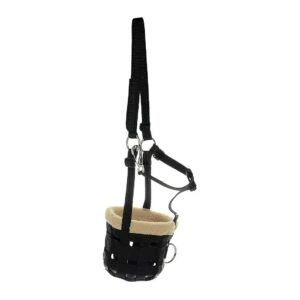 Nylon and Fleece Horse Muzzle with Double Hook and Loop Fastener for Stable Fitting Pony