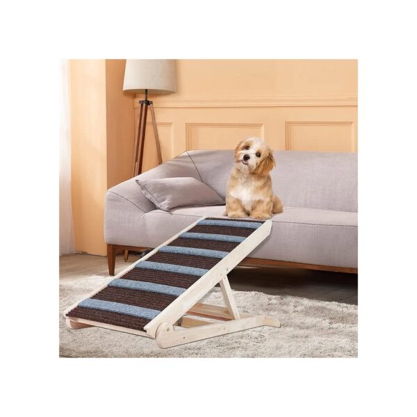 Oak Wood Dog Ramp for Small to Large Pets Adjustable Height Support 200lbs