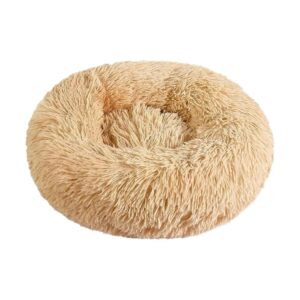 Oatmeal-Textured Plush Donut Bed for Small Pets with Anti Anxiety Properties