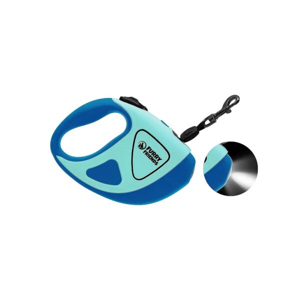 Ocean Blue Retractable Dog Leash with Flashlight for Small to Medium Dogs