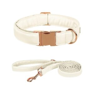 Off White Silk Dog Collar and Leash Set for Small to Large Dogs Adjustable Comfortable