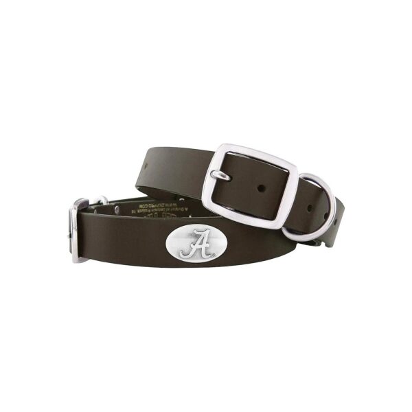 Official Alabama Crimson Tide Brown Leather Dog Collar with Silver Hardware