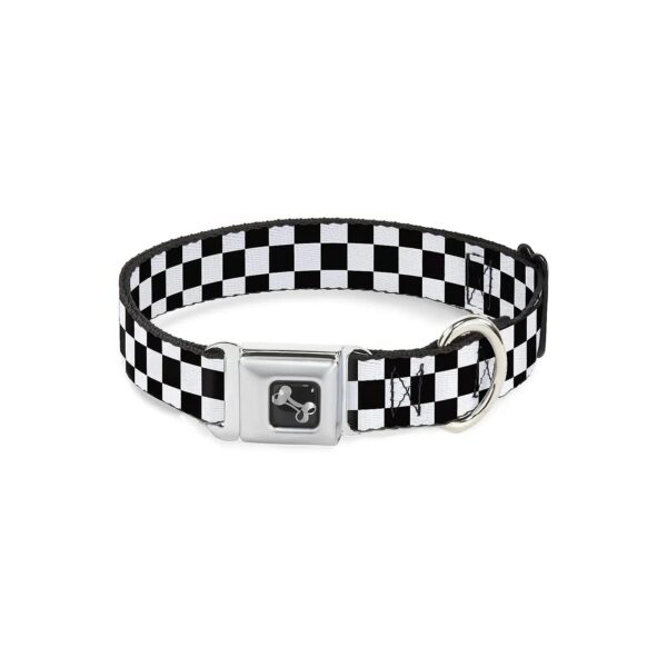 Officially Licensed Seatbelt Buckle Dog Collar with Checker Pattern for Large Dogs