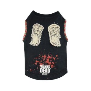 Officially Licensed Walking Dead Dog Shirt with Angel Wings and Fringe Trim, X-Large Size