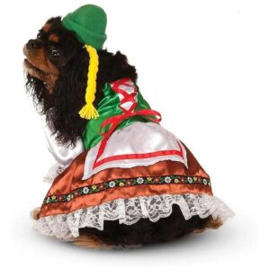 Oktoberfest Large Dog Pet Costume Dirndl Style Dog Suit with Green Bodice and Corset Look