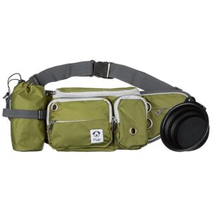 Olive Green Dog Walking Waist Pack with Water Bottle Holder and Collapsible Water Bowl