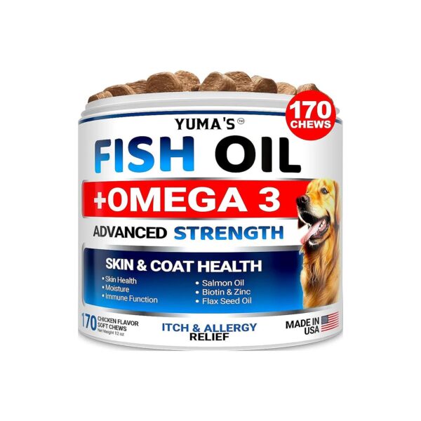 Omega 3 Supplements for Dogs Fish Oil for Skin and Coat 170 Chews Anti Shedding Treats