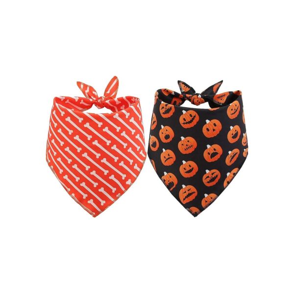 Orange Black Spider Web Halloween Dog Bandana 2 Pack for Boys and Girls