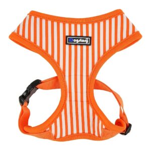 Orange Colored Vertical Striped Dog Harness for Large Breeds