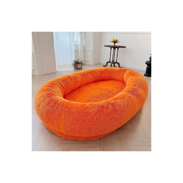 Orange Dog Bed with Faux Fur and Orthopedic Sponge for Large and Small Breed Dogs