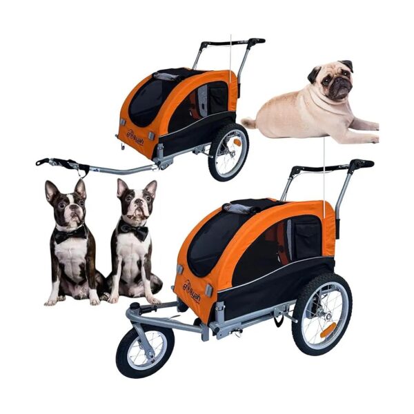 Orange Dog Bike Trailer with Suspension for Medium to Large Breeds Up to 60 Pounds