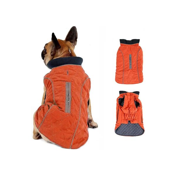 Orange Dog Coat with Reflective Strips and Harness Hole for Small Breeds Winter Wear XXXL