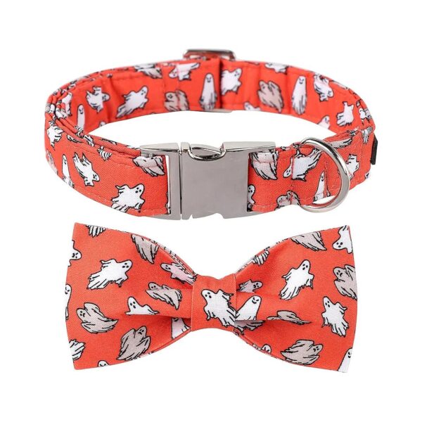 Orange Ghost Dog Collar with Bowtie and Adjustable Size for Small to Medium Dogs