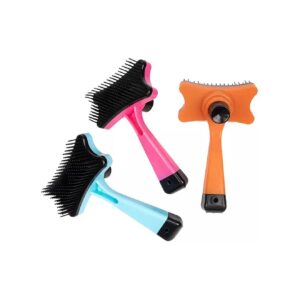 Orange Grooming Brush for Cats and Dogs Self Cleaning Design Plastic Bristle Material