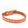 Orange Leather Dog Collar with Rhinestones and Heavy Duty Buckle for Small Medium Breeds