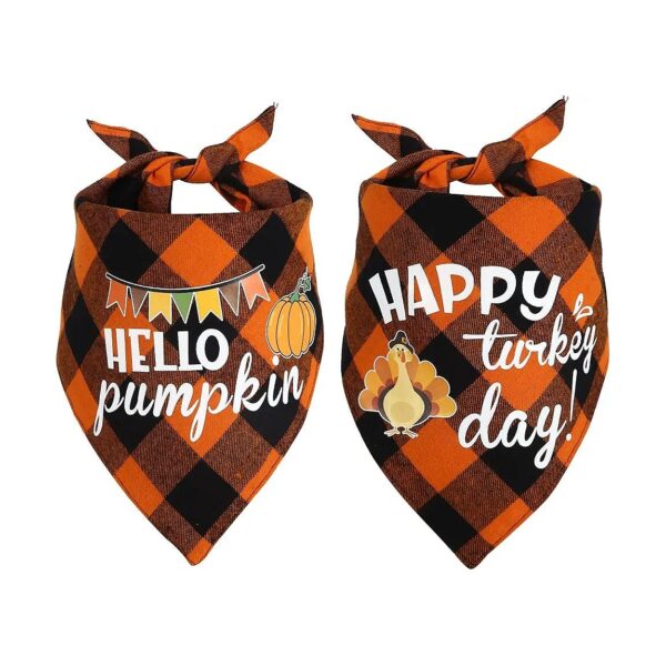 Orange Plaid Dog Bandana 2 Pack for Small Medium Large Dogs Thanksgiving Special Edition