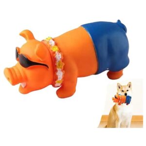 Orange Rubber Pig Dog Toy with Squeaker for Playful Small Medium Dogs