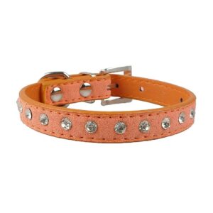 Orange Suede Leather Bling Rhinestone Crystal Jeweled Collar for Small Cats and Dogs