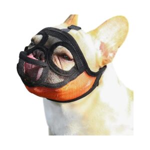 Orange Tongue Out Adjustable Breathable Mesh Muzzle for Short Snout Dogs Size L