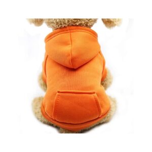 Orange Winter Dog Sweatshirt with Hood and Pockets for Small Puppy