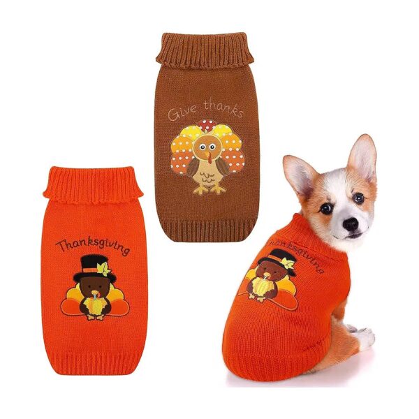 Orange and Brown Turkey Pattern Knitwear for Small Dogs Thanksgiving Gift