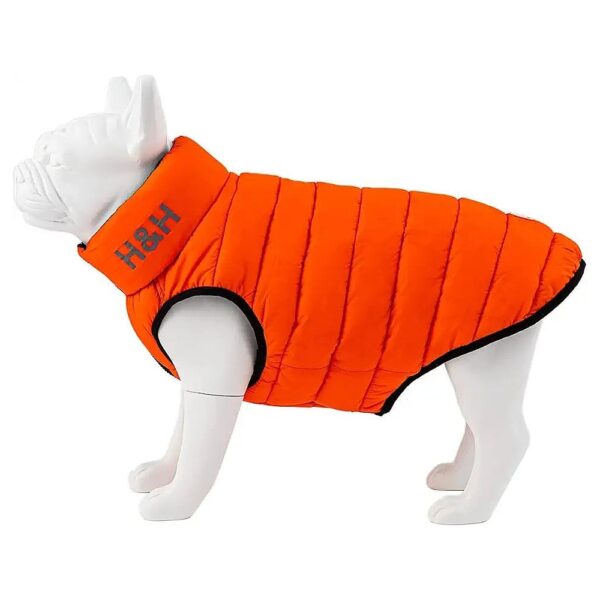 Orange and Navy Reversible Padded Dog Jacket for Winter Warmth M50