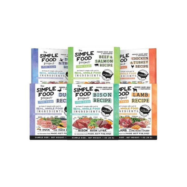 Organic Freeze-Dried Dog Food, 6-Pack, 1oz Samples, Variety for Digestive Health