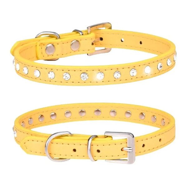 Original Yellow Suede Leather Dog Collar with Rhinestone Crystals Small Pet XS Accessory