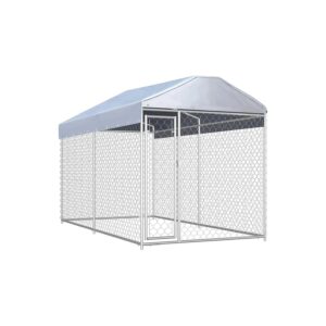 Outdoor Dog Kennel with Canopy Top for Medium to Large Breed Dogs