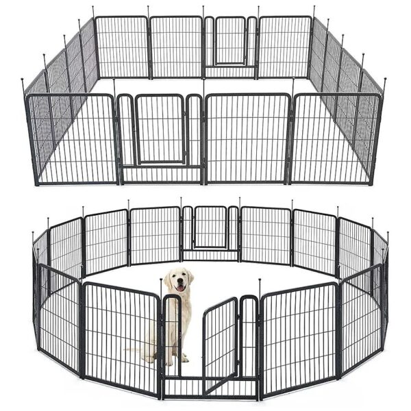 Outdoor Dog Playpen with Metal Panels and Stakes for Large Small Dogs