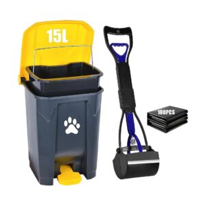 Outdoor Dog Waste Trash Can with Long Handle Pooper Scooper and 100PCS Waste Bags