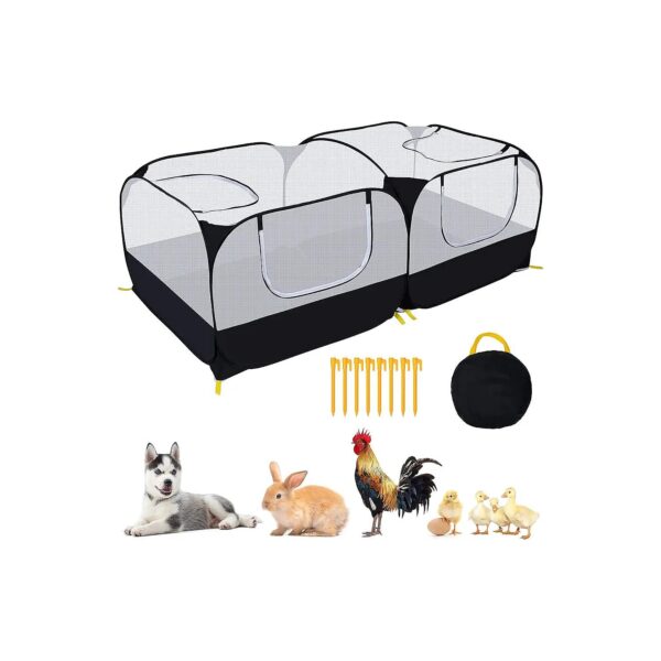 Outdoor Small Animal Playpen with Detachable Bottom and Breathable Mesh Walls Black