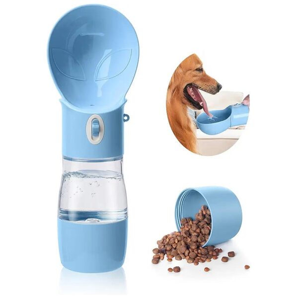 Outdoor and Indoor Use Blue Dog Water Bottle with Food Container and Easy Cleaning Design