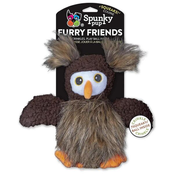 Owl with Ball Squeaker Plush Stuff Animal with Faux Fur and Squeaker