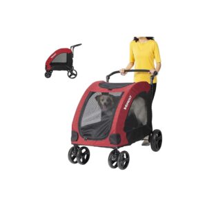 Oxford Fabric Dog Stroller with Large Wheels, 4-Wheel Cart, and Adjustable Handle