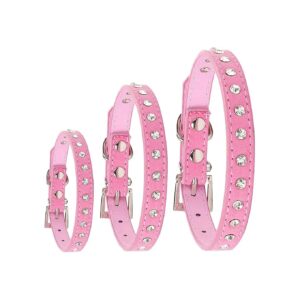 PU Leather Adjustable Dog Collar for Small Female Dogs with Rhinestones and Clasp Closure