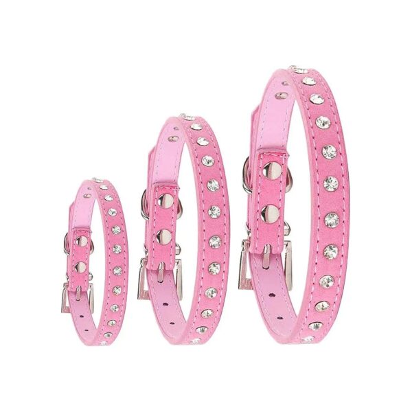 PU Leather Adjustable Dog Collar for Small Female Dogs with Rhinestones and Clasp Closure