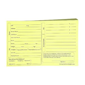 Pack 100 x 5x8 Yellow Grooming Cards for Dog Owners and Veterinarians