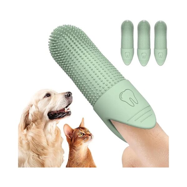 Pack Green Silicone Dog Toothbrush for Adult Dogs and Cats with Easy Cleaning