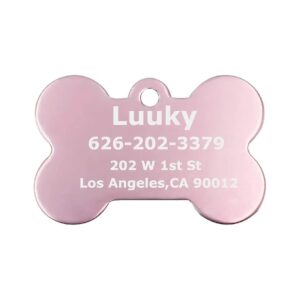 Pack Pink Bone-Shaped Aluminum Pet ID Tags with Double-Sided Engraving